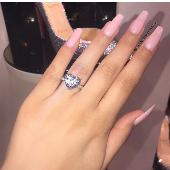 925 Silver Ring Heart Shaped White Sapphire 6ct - Picture 3 of 7